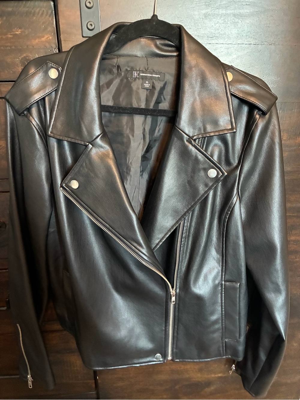 INC Macy’s Black Faux Leather Moto Jacket-XL Women’s - Picture 5 of 11